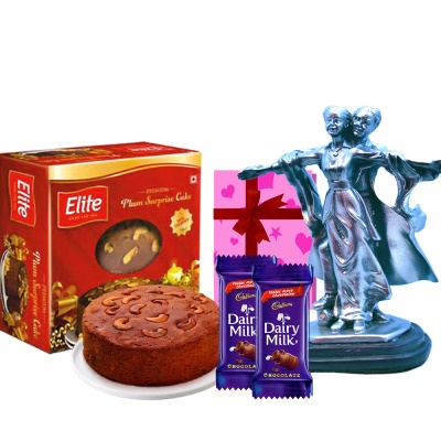 Elite Rich plum cake and Metalic Statue combo for couples